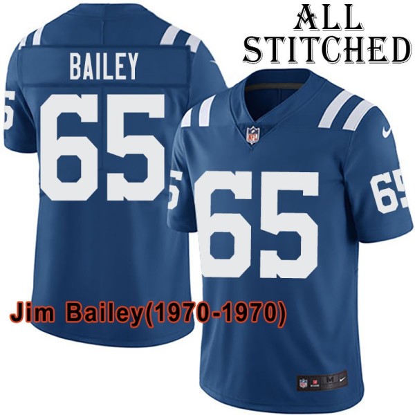 Blue Home Embroidered Jim Bailey Indianapolis Colts #65 Stitched Jersey