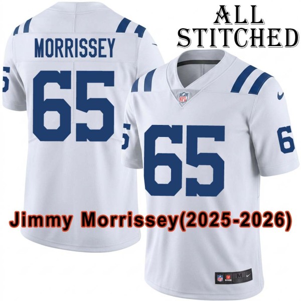 White Embroidered Jimmy Morrissey Indianapolis Colts #65 Stitched Jersey