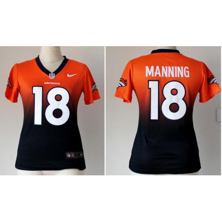 [Drift Fashion] MANNING Denver #18 Womens Football Jersey - Peyton Manning Womens Football Jersey (Orange-Blue)_Free Shipping