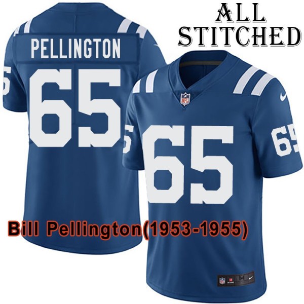 Blue Home Embroidered Bill Pellington Indianapolis Colts #65 Stitched Jersey