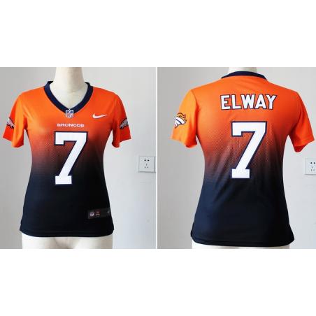[Drift Fashion] ELWAY Denver #7 Womens Football Jersey - John Elway Womens Football Jersey (Orange-Blue)_Free Shipping