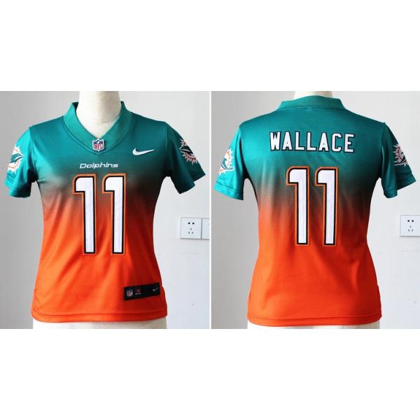 [Drift Fashion] WALLACE Miami #11 Womens Football Jersey - Mike Wallace Womens Football Jersey (Green-Orange)_Free Shipping