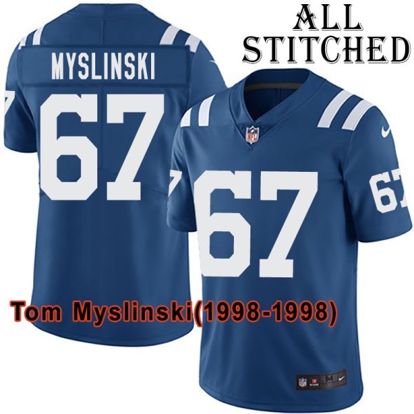 Blue Home Embroidered Tom Myslinski Indianapolis Colts #67 Stitched Jersey
