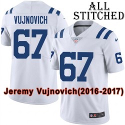 White Embroidered Jeremy Vujnovich Indianapolis Colts #67 Stitched Jersey