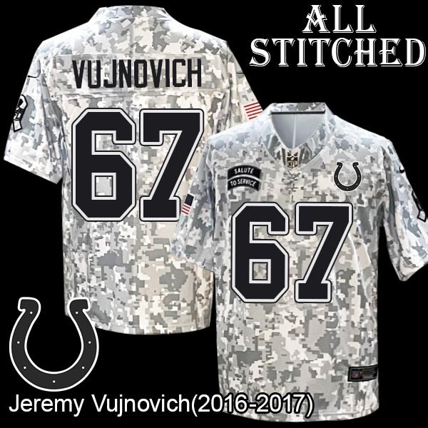 Camo Embroidered Jeremy Vujnovich Indianapolis Colts #67 Stitched Jersey