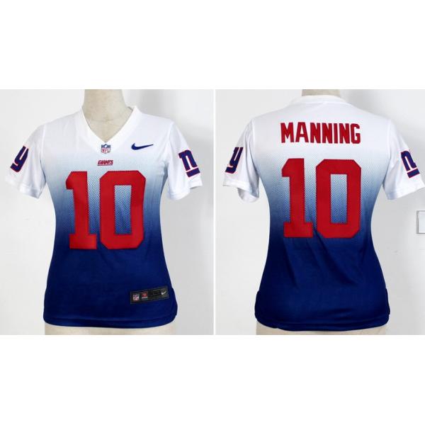 [Drift Fashion] MANNING NY-Giant #10 Womens Football Jersey - Eli Manning Womens Football Jersey (White-Blue)_Free Shipping