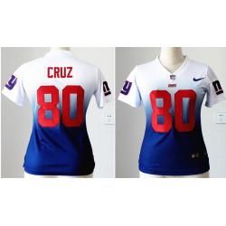 [Drift Fashion] CRUZ NY-Giant #80 Womens Football Jersey - Victor Cruz Womens Football Jersey (White-Blue)_Free Shipping