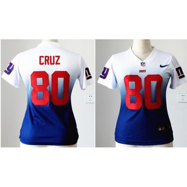 [Drift Fashion] CRUZ NY-Giant #80 Womens Football Jersey - Victor Cruz Womens Football Jersey (White-Blue)_Free Shipping