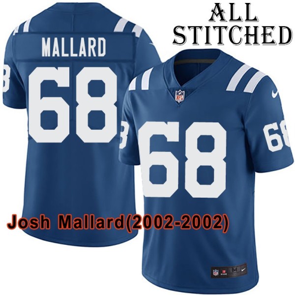 Blue Home Embroidered Josh Mallard Indianapolis Colts #68 Stitched Jersey