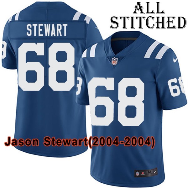 Blue Home Embroidered Jason Stewart Indianapolis Colts #68 Stitched Jersey