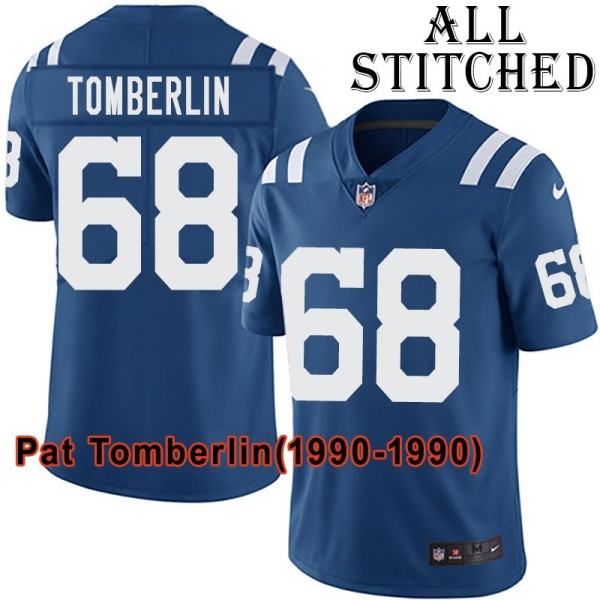 Blue Home Embroidered Pat Tomberlin Indianapolis Colts #68 Stitched Jersey