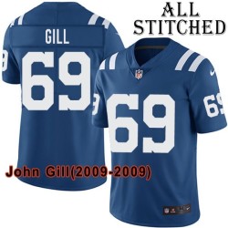 Blue Home Embroidered John Gill Indianapolis Colts #69 Stitched Jersey