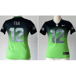 [Drift Fashion] FAN Seattle #12 Womens Football Jersey - 12th Fan Womens Football Jersey (Blue-Green)_Free Shipping