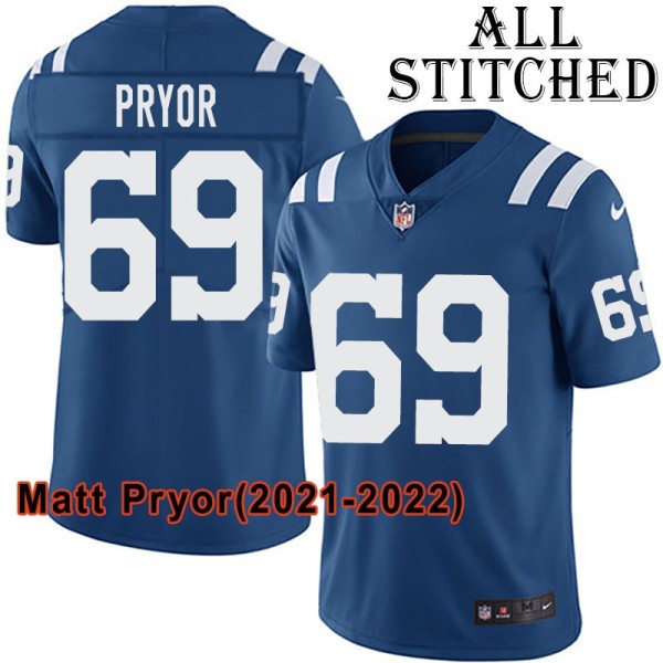 Blue Home Embroidered Matt Pryor Indianapolis Colts #69 Stitched Jersey