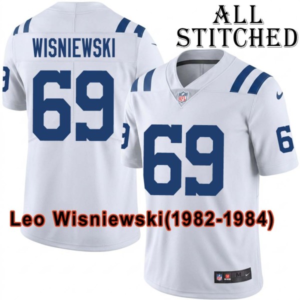 White Embroidered Leo Wisniewski Indianapolis Colts #69 Stitched Jersey