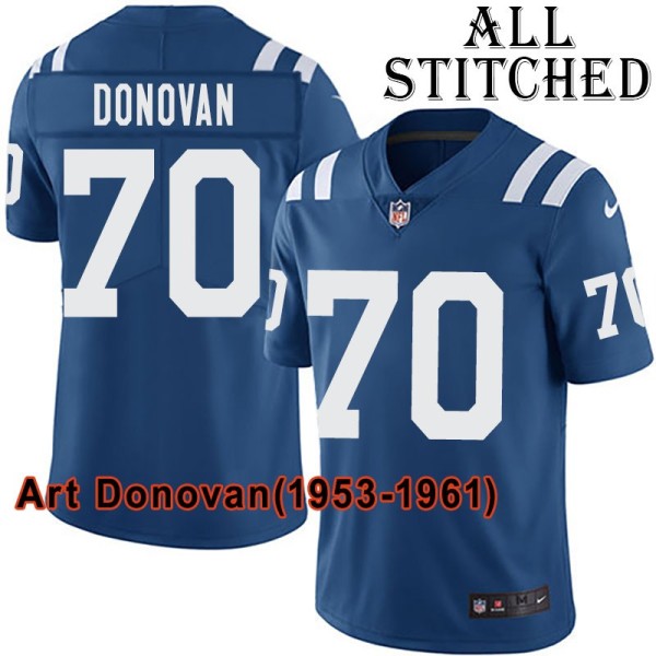 Blue Home Embroidered Art Donovan Indianapolis Colts #70 Stitched Jersey