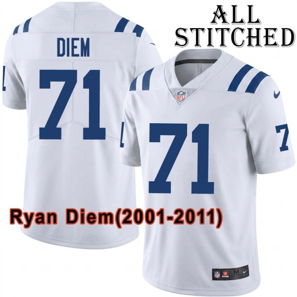 White Embroidered Ryan Diem Indianapolis Colts #71 Stitched Jersey