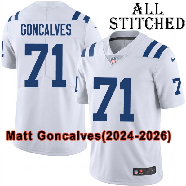 White Embroidered Matt Goncalves Indianapolis Colts #71 Stitched Jersey