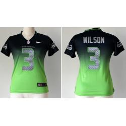 [Drift Fashion] WILSON Seattle #3 Womens Football Jersey - Russell Wilson Womens Football Jersey (Blue-Green)_Free Shipping