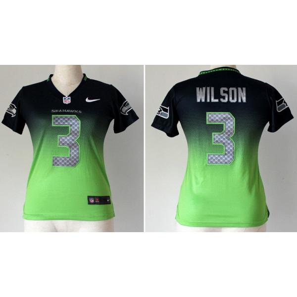 [Drift Fashion] WILSON Seattle #3 Womens Football Jersey - Russell Wilson Womens Football Jersey (Blue-Green)_Free Shipping
