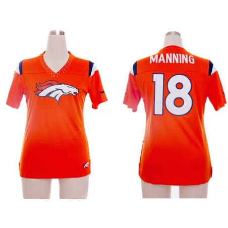 [Fashion II] MANNING Denver #18 Womens Football Jersey - Peyton Manning Womens Football Jersey (Orange)_Free Shipping