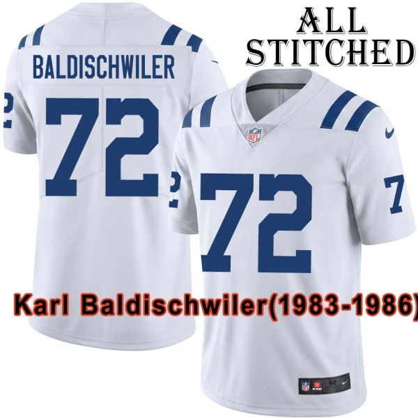 White Embroidered Karl Baldischwiler Indianapolis Colts #72 Stitched Jersey