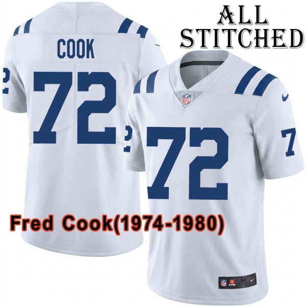 White Embroidered Fred Cook Indianapolis Colts #72 Stitched Jersey
