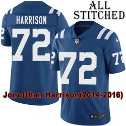 Blue Home Embroidered Jonotthan Harrison Indianapolis Colts #72 Stitched Jersey