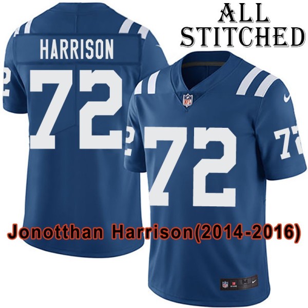Blue Home Embroidered Jonotthan Harrison Indianapolis Colts #72 Stitched Jersey