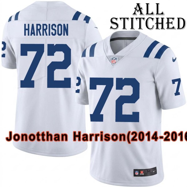White Embroidered Jonotthan Harrison Indianapolis Colts #72 Stitched Jersey