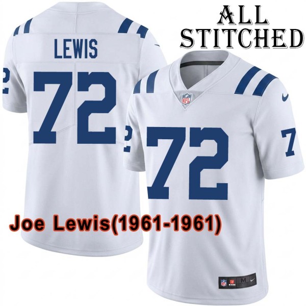 White Embroidered Joe Lewis Indianapolis Colts #72 Stitched Jersey