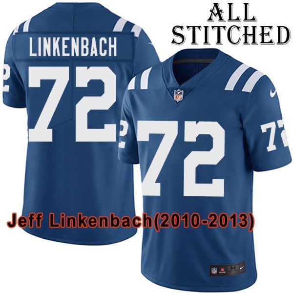 Blue Home Embroidered Jeff Linkenbach Indianapolis Colts #72 Stitched Jersey