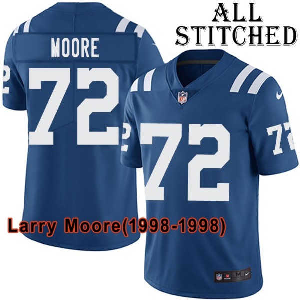 Blue Home Embroidered Larry Moore Indianapolis Colts #72 Stitched Jersey