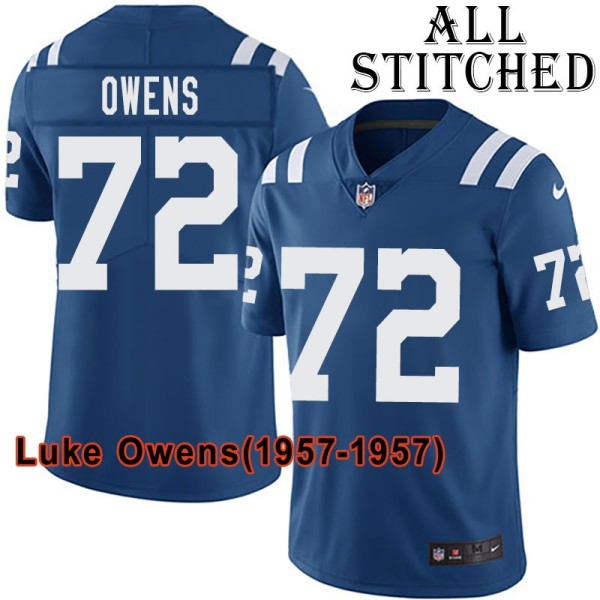 Blue Home Embroidered Luke Owens Indianapolis Colts #72 Stitched Jersey