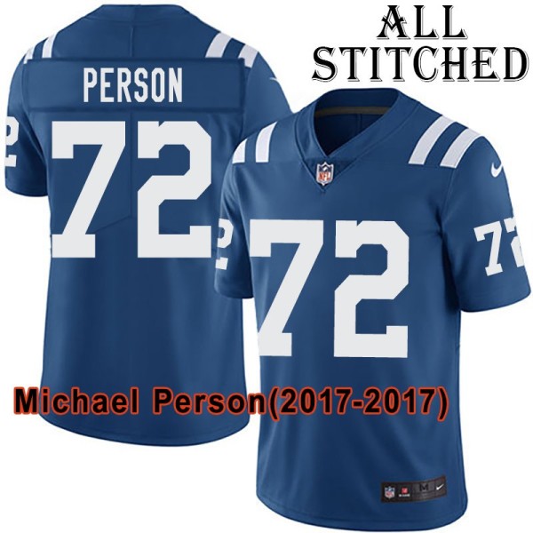 Blue Home Embroidered Michael Person Indianapolis Colts #72 Stitched Jersey