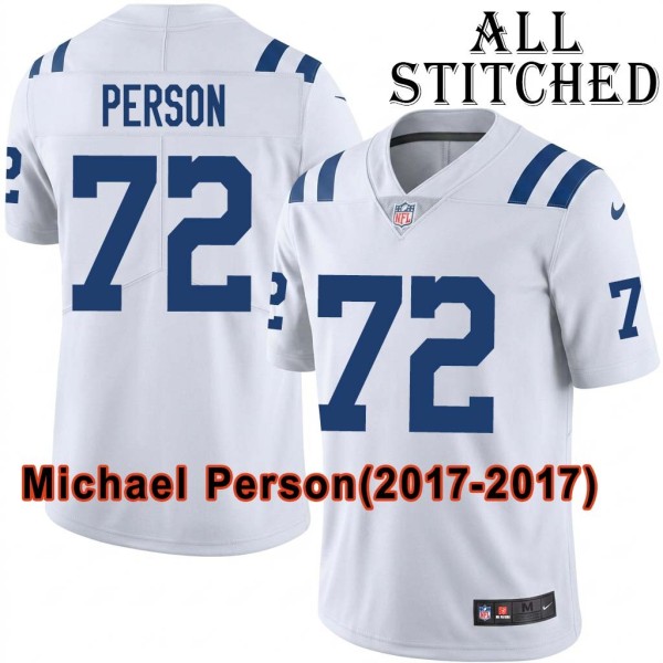 White Embroidered Michael Person Indianapolis Colts #72 Stitched Jersey