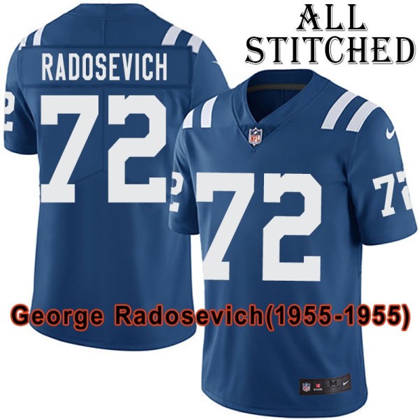 Blue Home Embroidered George Radosevich Indianapolis Colts #72 Stitched Jersey