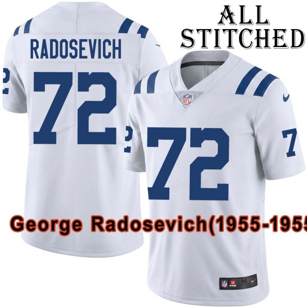 White Embroidered George Radosevich Indianapolis Colts #72 Stitched Jersey