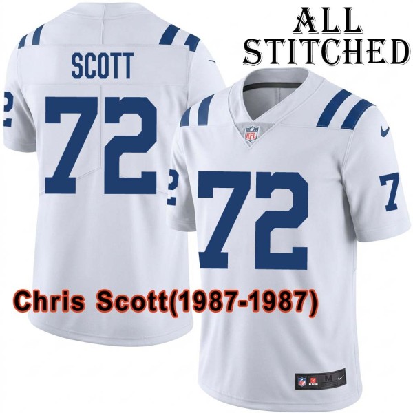 White Embroidered Chris Scott Indianapolis Colts #72 Stitched Jersey