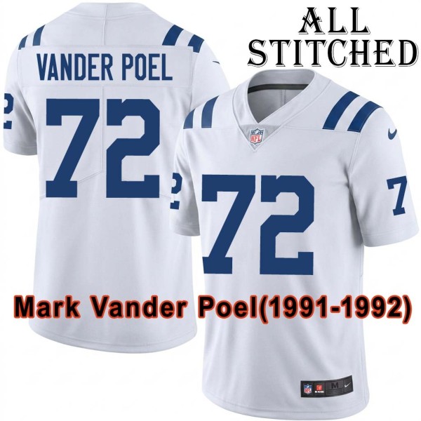 White Embroidered Mark Vander Poel Indianapolis Colts #72 Stitched Jersey