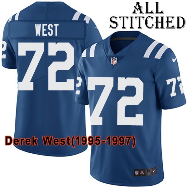 Blue Home Embroidered Derek West Indianapolis Colts #72 Stitched Jersey
