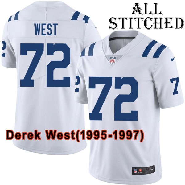 White Embroidered Derek West Indianapolis Colts #72 Stitched Jersey