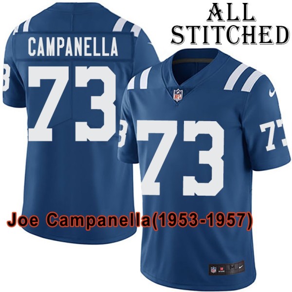 Blue Home Embroidered Joe Campanella Indianapolis Colts #73 Stitched Jersey
