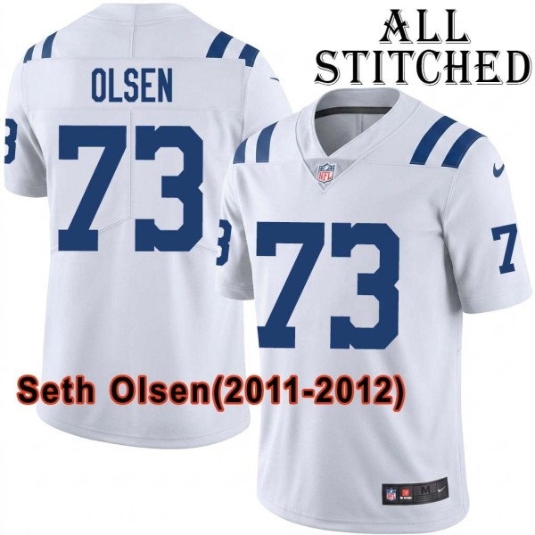 White Embroidered Seth Olsen Indianapolis Colts #73 Stitched Jersey