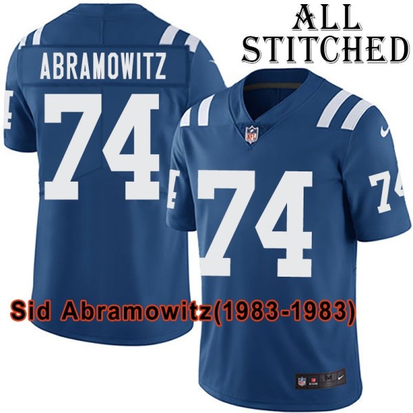 Blue Home Embroidered Sid Abramowitz Indianapolis Colts #74 Stitched Jersey