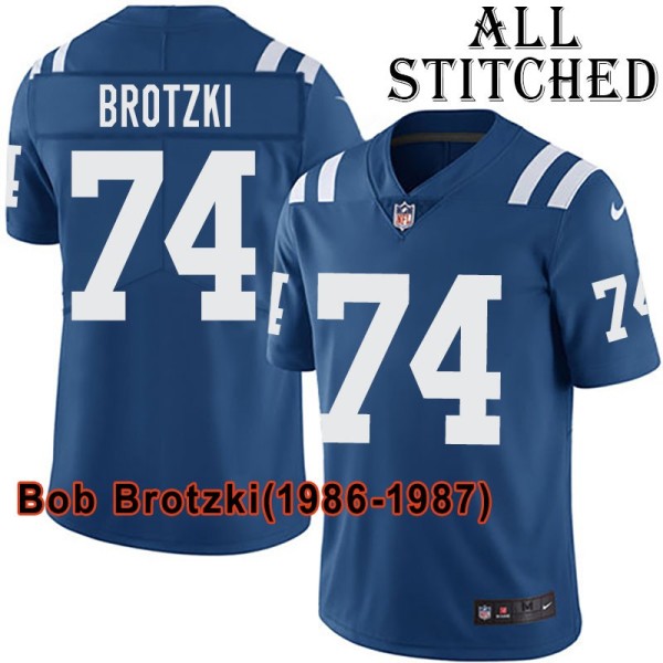 Blue Home Embroidered Bob Brotzki Indianapolis Colts #74 Stitched Jersey
