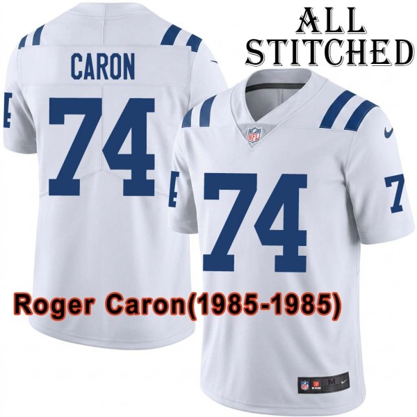 White Embroidered Roger Caron Indianapolis Colts #74 Stitched Jersey