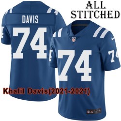 Blue Home Embroidered Khalil Davis Indianapolis Colts #74 Stitched Jersey