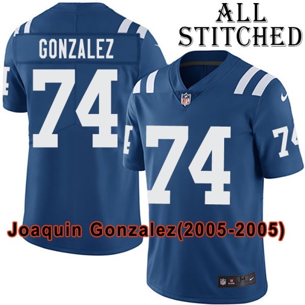 Blue Home Embroidered Joaquin Gonzalez Indianapolis Colts #74 Stitched Jersey