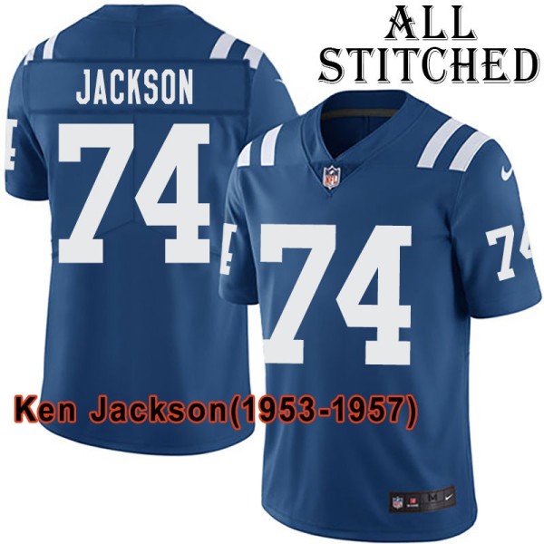 Blue Home Embroidered Ken Jackson Indianapolis Colts #74 Stitched Jersey